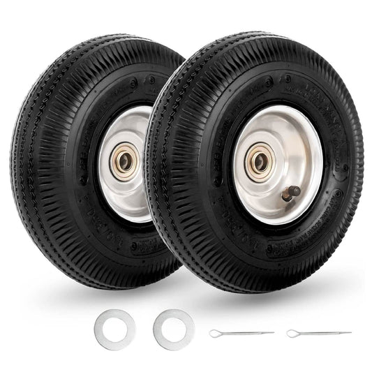 4.10/3.50-4 Hand Truck Tire and Wheel,10"Pneumatic Wheel, with 2.25" Offset Hub, 5/8" Axle Bore Hole, Sealed Bearings for Hand Truck Trolley Dolly Garden Wagon Wheel Replacement (2 Pack)