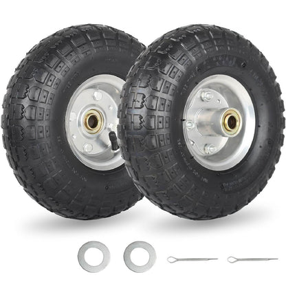 4.10/3.50-4" Tire and Wheel, 10" Pneumatic Tire, with 2.25" Offset Hub, 5/8" Axle Bore Hole, Sealed Bearings, for Hand Truck Trolley Dolly Garden Wagon Cart Wheel Replacement(2 Pack)