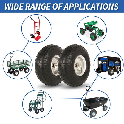 4.10/3.50-4" Tire and Wheel, 10" Pneumatic Tire, with 2.25" Offset Hub, 5/8" Axle Bore Hole, Sealed Bearings, for Hand Truck Trolley Dolly Garden Wagon Cart Wheel Replacement(2 Pack)