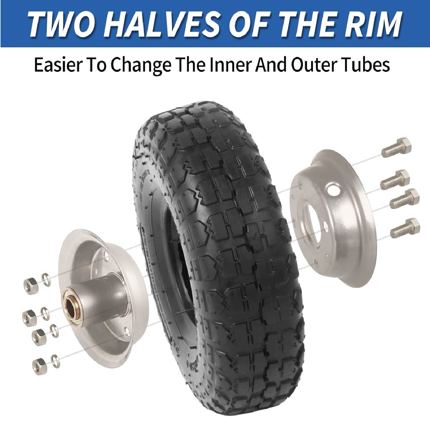 4.10/3.50-4" Tire and Wheel, 10" Pneumatic Tire, with 2.25" Offset Hub, 5/8" Axle Bore Hole, Sealed Bearings, for Hand Truck Trolley Dolly Garden Wagon Cart Wheel Replacement(2 Pack)