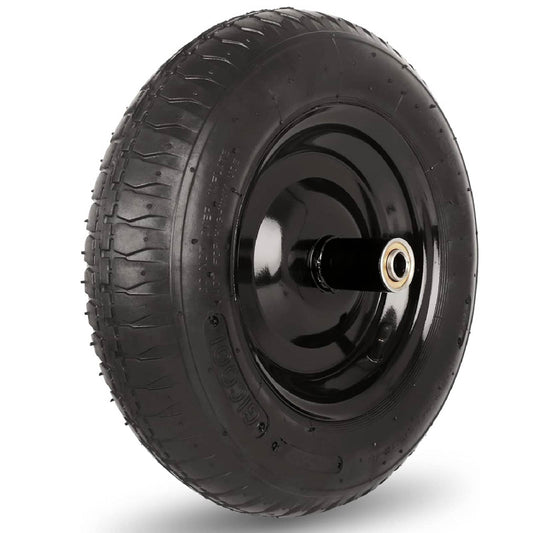 3.50-8 Wheelborrow Tire and Wheel, 14.5" pheumatic wheel, with 6" Centered Hub, 5/8 Axle Bore Hole, Sealed Bearings for Wheelbarrows Trolley Dolly Garden Wagon Gorilla Cart Wheel Replacement (1 pack)