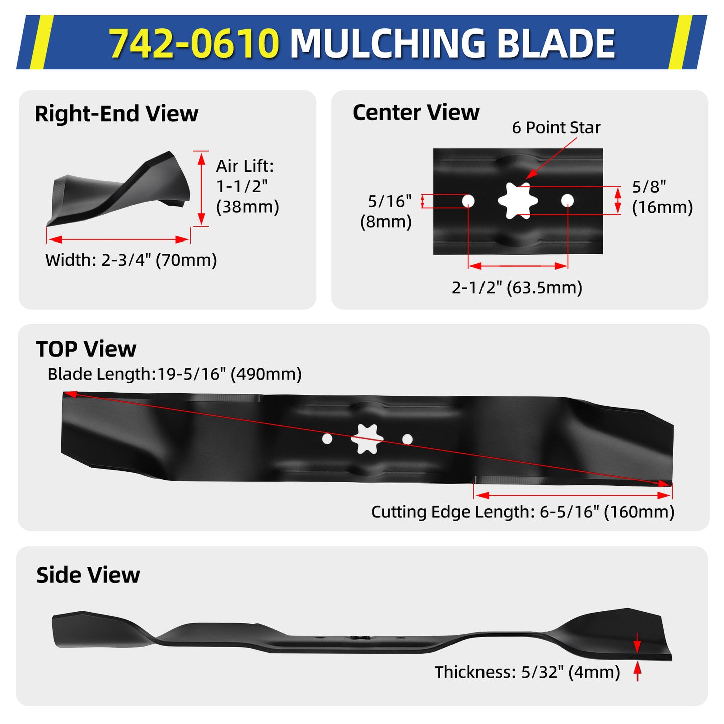 942-0610A for 38" Deck MTD, Cub Cadet, Troy-Bilt, Bolens, Huskee/Murray, Replaces 742-0610, 742-0610A, 942-0610
