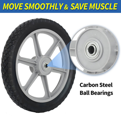 14 x 1.75" Rubber Tire and Plastic Spoke Wheel, 2.5" Hub Length, 1/2" Axle Bore, for Lawn mower Trolley Dolly Wheel Replacement, 2 Pack