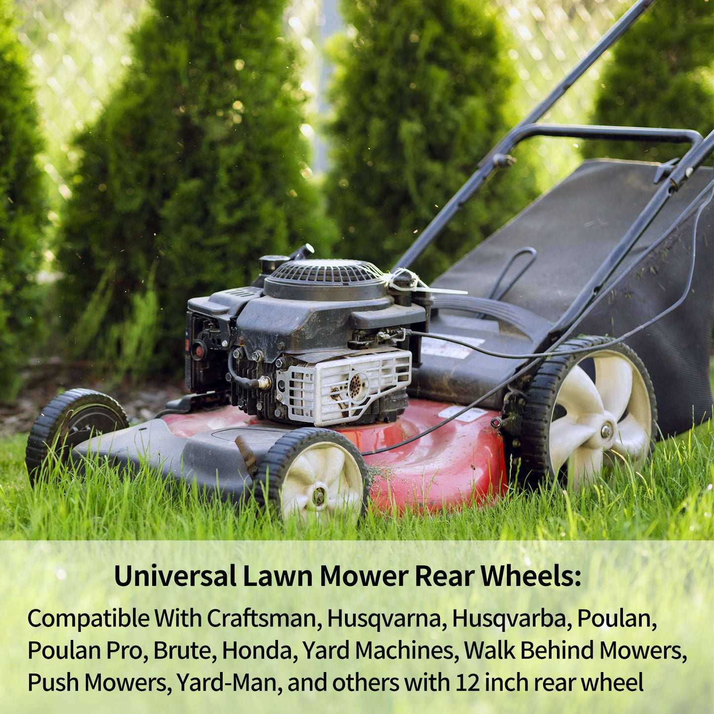 12 Inch Rear Wheels for Arnold 490-324-0002, Replacement 12x1.75" Plastic Wheels for Lawn Mowers, 1/2" Axle Bore, 2-Pack