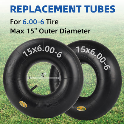 15x6.00-6 Inner Tube(2-Pack), Replacement Lawn Mower Tire Tubes, Heavy-Duty Inner Tube with TR-13 Valve Stem - for Ride-on Mower, Yard Trailers, Tractors, Go Karts, Golf Carts, ATVs and More