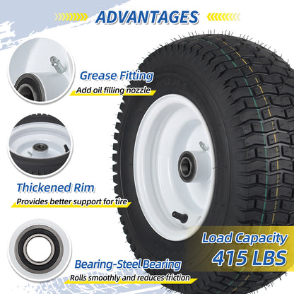 16x6.50-8 Lawn Mower Tubeless Tires, 1" Bearing, 4" Centered Hub