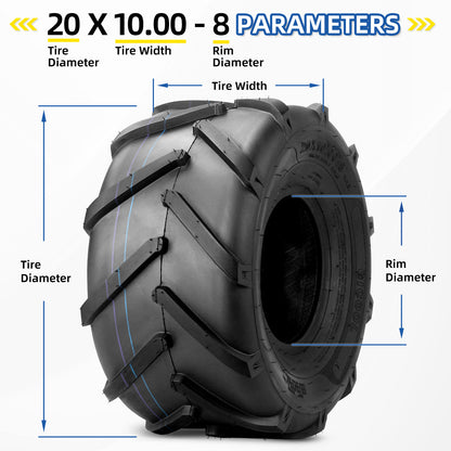 20x10.00-8 Ag Lug High-Traction Lawn Mower Tubeless Tire, 20x10-8 Agriculture Tractor Tire, 4 Ply, 1227lbs Capacity