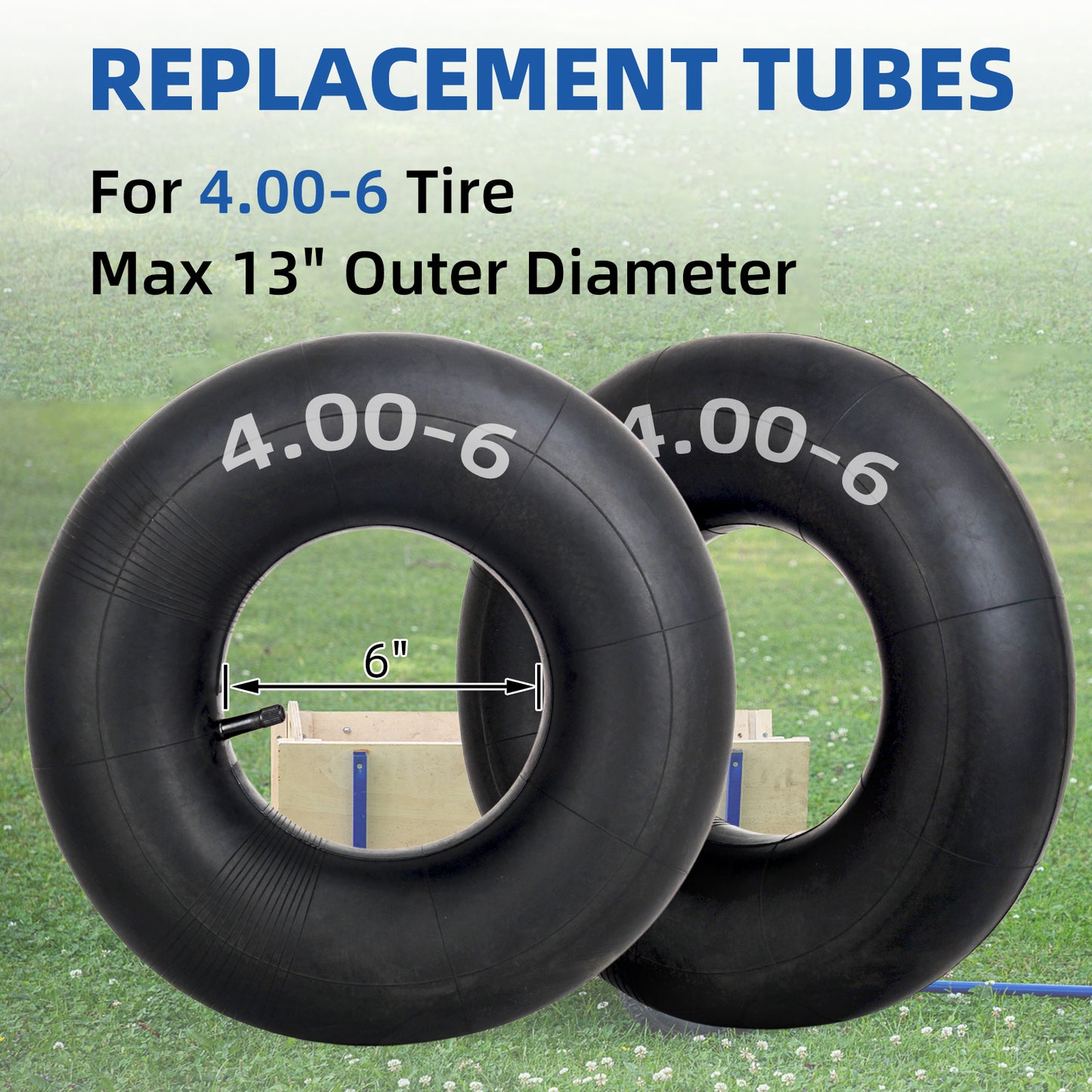 4.00-6 Replacement Inner Tube, 2 Pack with TR-13 Valve Stem, Heavy Duty, For 13" Tires Wheelbarrow Garden Utility Wagon Go Cart Lawn Mower
