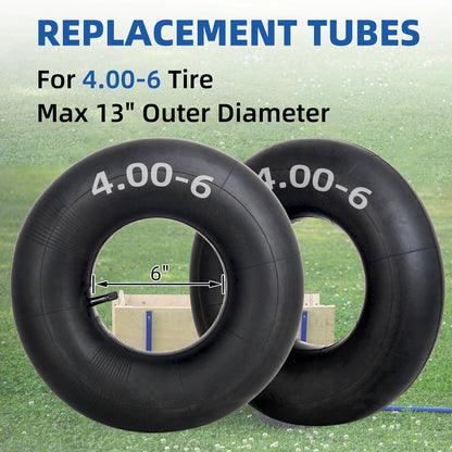 4.00-6 Replacement Inner Tube, 2 Pack with TR-13 Valve Stem, Heavy Duty, For 13" Tires Wheelbarrow Garden Utility Wagon Go Cart Lawn Mower