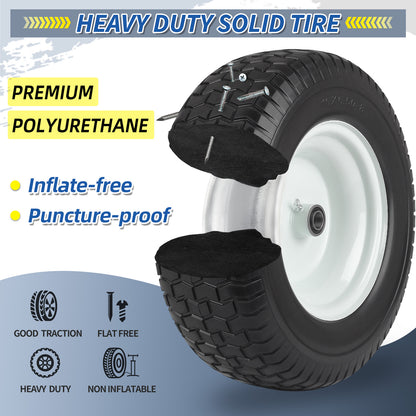 16x6.50-8 Flat Free Riding Lawn Mower Tire and Wheel, 2 Pcs 16x6.5-8nhs Garden Tractor Lawnmower Tyre, with 3/4" & 5/8" Bearing, 3" -4.5" Centered Hub