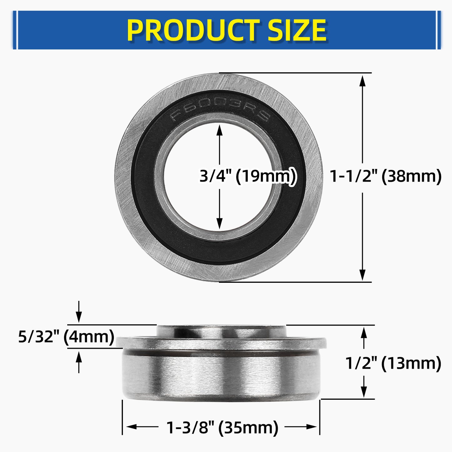 GICOOL 3/4" Bore Sealed Flange 9Cr18 Steel Ball Bearing, with 19mm ID x 35mm OD x 13mm W for Wheelbarrow, Lawnmower, Hand Trolley, Cart, NHS Tire & Wheels