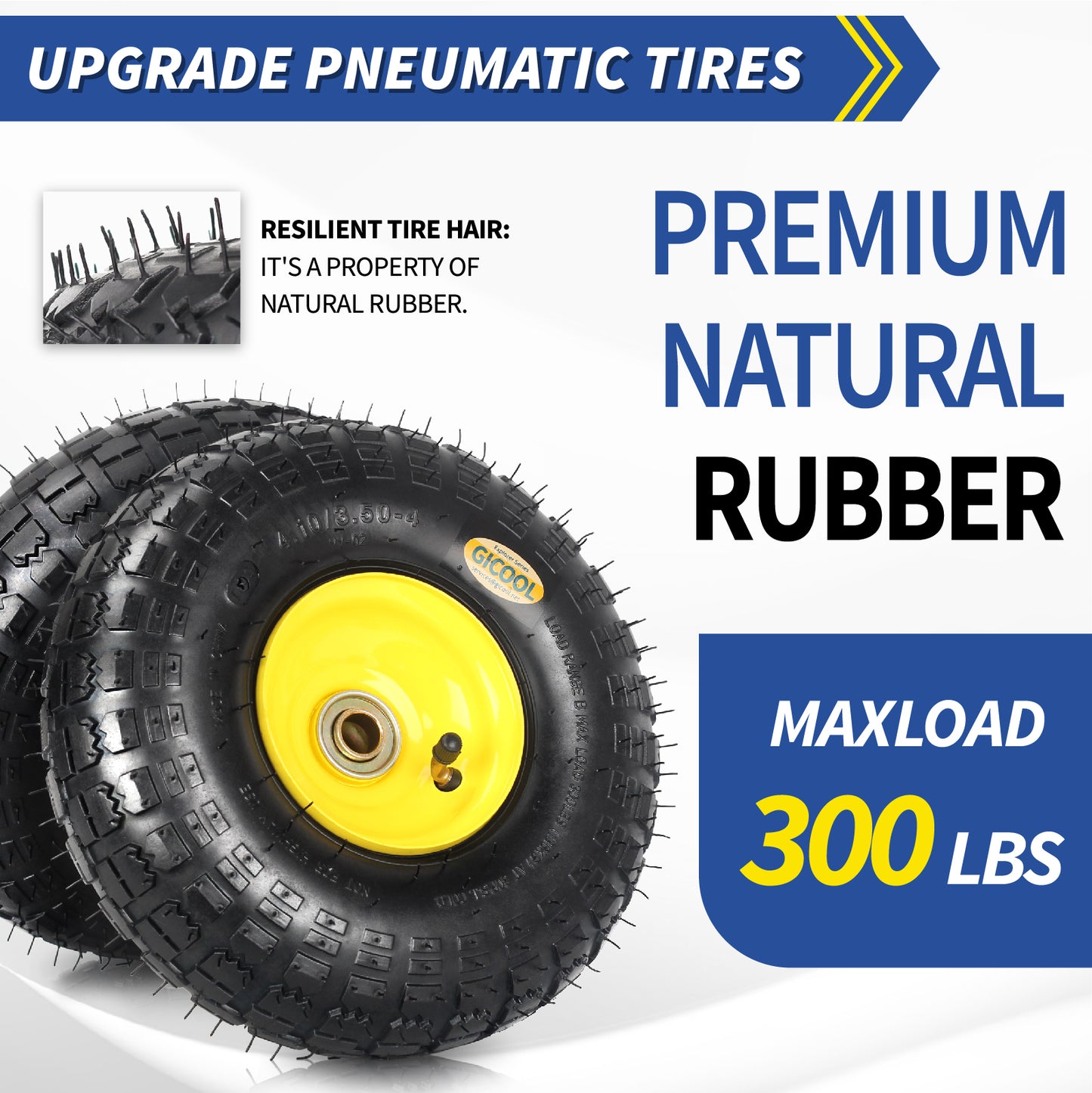 4.10/3.50-4 Rubber Tire and Wheel, with 2.25" Offset Hub, 5/8" Sealed Bearings, for Hand Truck Trolley Dolly Garden Wagon Wheel Replacement, 2 Pack (Explorer Series)