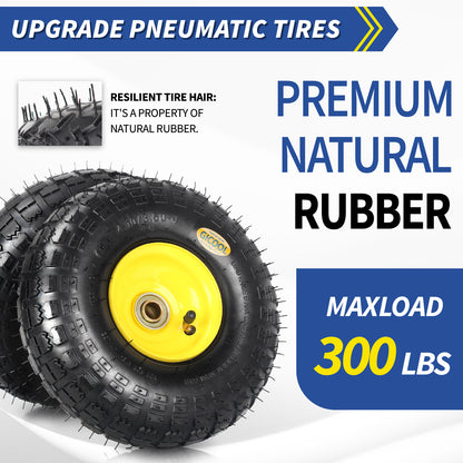 4.10/3.50-4 Rubber Tire and Wheel, with 2.25" Offset Hub, 5/8" Sealed Bearings, for Hand Truck Trolley Dolly Garden Wagon Wheel Replacement, 2 Pack (Explorer Series)