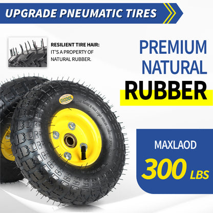 4.10/3.50-4 Rubber Pneumatic Tire and Wheel, with 2.25" Offset Hub, 5/8" Sealed Bearings, for Hand Truck Trolley Dolly Garden Wagon Wheel Replacement, 2 Pack (Explorer Series)