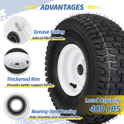 15x6.00-6 Tubeless Tire and Wheel, 3" Offset Hub, 3/4" Bearing, 4 Ply, 15x6-6 Lawn Mower Front Tires, Compatible with 100 and 300 Series John Deere Riding Mower, Lawn Tractor and More(2 Pack)