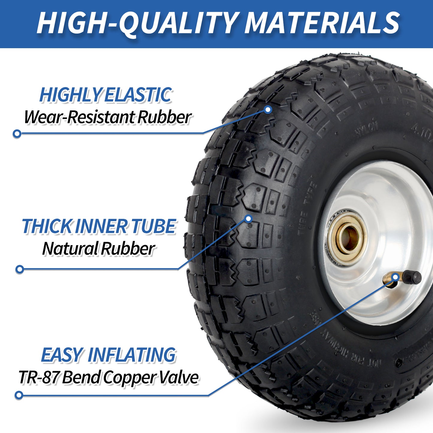 4.10/3.50-4 Pneumatic Tire, 10" Tire and Wheel, 2 Pack, with 2.2" Offset Hub, 5/8" Axle Bore Hole, Sealed Bearings, for Hand Truck Trolley Dolly Cart