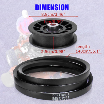 GICOOL Drive Idler Pulley & Belt Kit, Replace 539110311 539110411 607163 14259 12400 - Compatible with Z254F Lawn Mower