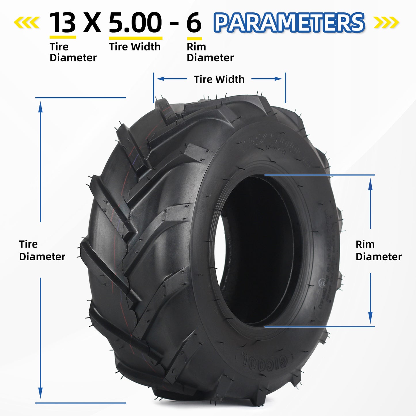13x5.00-6 Tubeless Tiller Tire, 13x5-6 for Tractor Lawnmower Ag Tire, 2 Ply, Super Lug Pattern