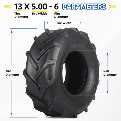 13x5.00-6 Tubeless Tiller Tire, 13x5-6 for Tractor Lawnmower Ag Tire, 2 Ply, Super Lug Pattern