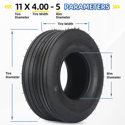 11x4.00-5 Tubeless Lawn Mower Tire, Zero Turn Lawn Mower Front Tire, Straight Rib Tread, 4 Ply