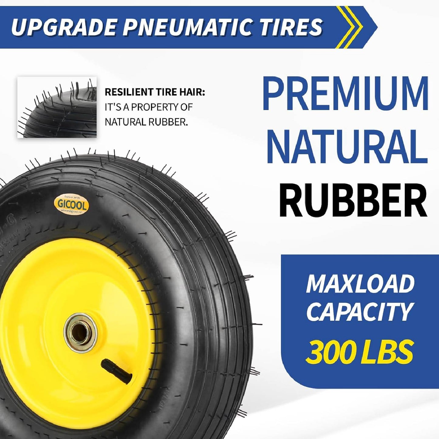 (Explorer Series) 4.00-6 Wheelbarrow Tire, 13" Rubber Pneumatic Wheel, Installed 5/8" Bearing with Extra 3/4" Bearing,1.75"- 6" Centered Hub (1 Pack)