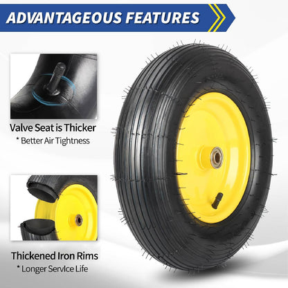 (Explorer Series) 4.00-6 Wheelbarrow Tire, 13" Rubber Pneumatic Wheel, Installed 5/8" Bearing with Extra 3/4" Bearing,1.75"- 6" Centered Hub (1 Pack)