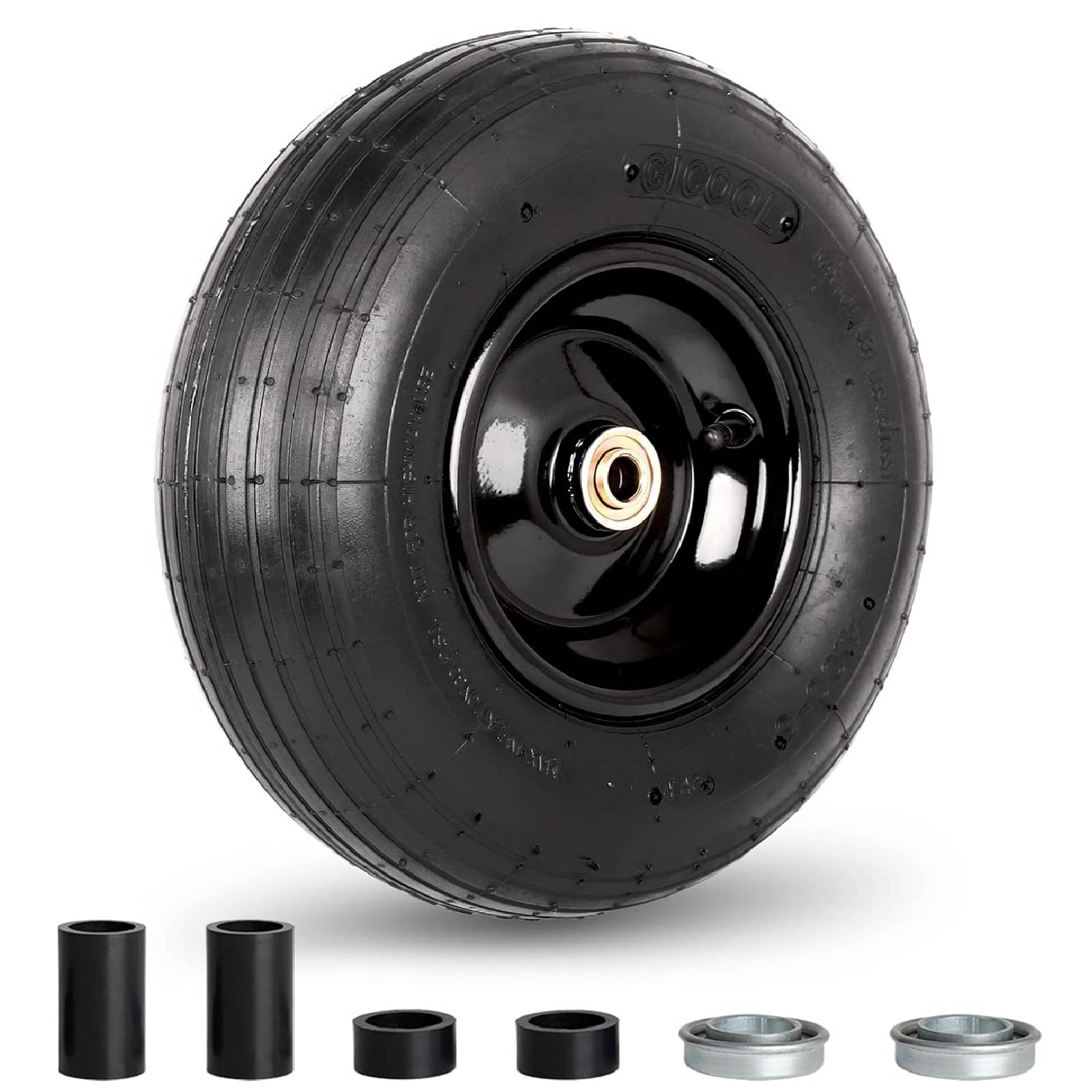 GICOOL 4.00-6 Tire and Wheel, 13" Wheelbarrow Pneumatic Tire, 5/8" &amp; 3/4" Bearings, 1.75-6" Centered Hub,Sealed Bearings for Wheelbarrows Trolley Dolly Garden Wagon Cart Wheel Replacement