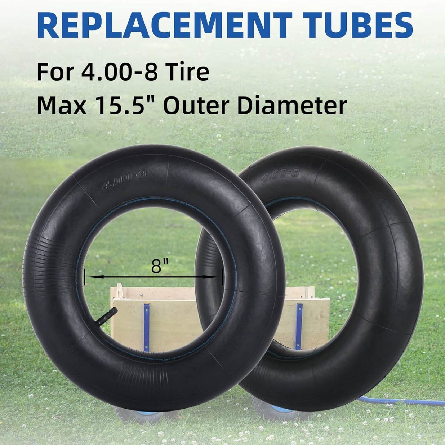 4.80/4.00-8 Replacement Inner Tube, with TR-13 Valve Stem, Heavy Duty, for Hand Truck Wheelbarrow Garden Utility Wagon Go Cart Lawn Mower (2 pack)