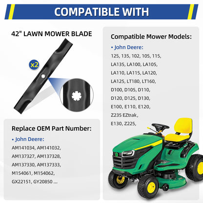 AM141034 Blade 42" for John Deere D130 X300 Z225, Replaces AM137327 AM141032