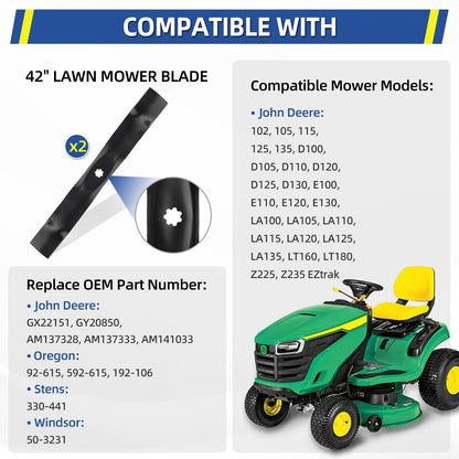 GX22151 GY20850, 42" For John Deere D110, D130, D100, D105, D125, S100, E100, LA105, LA115, LA125