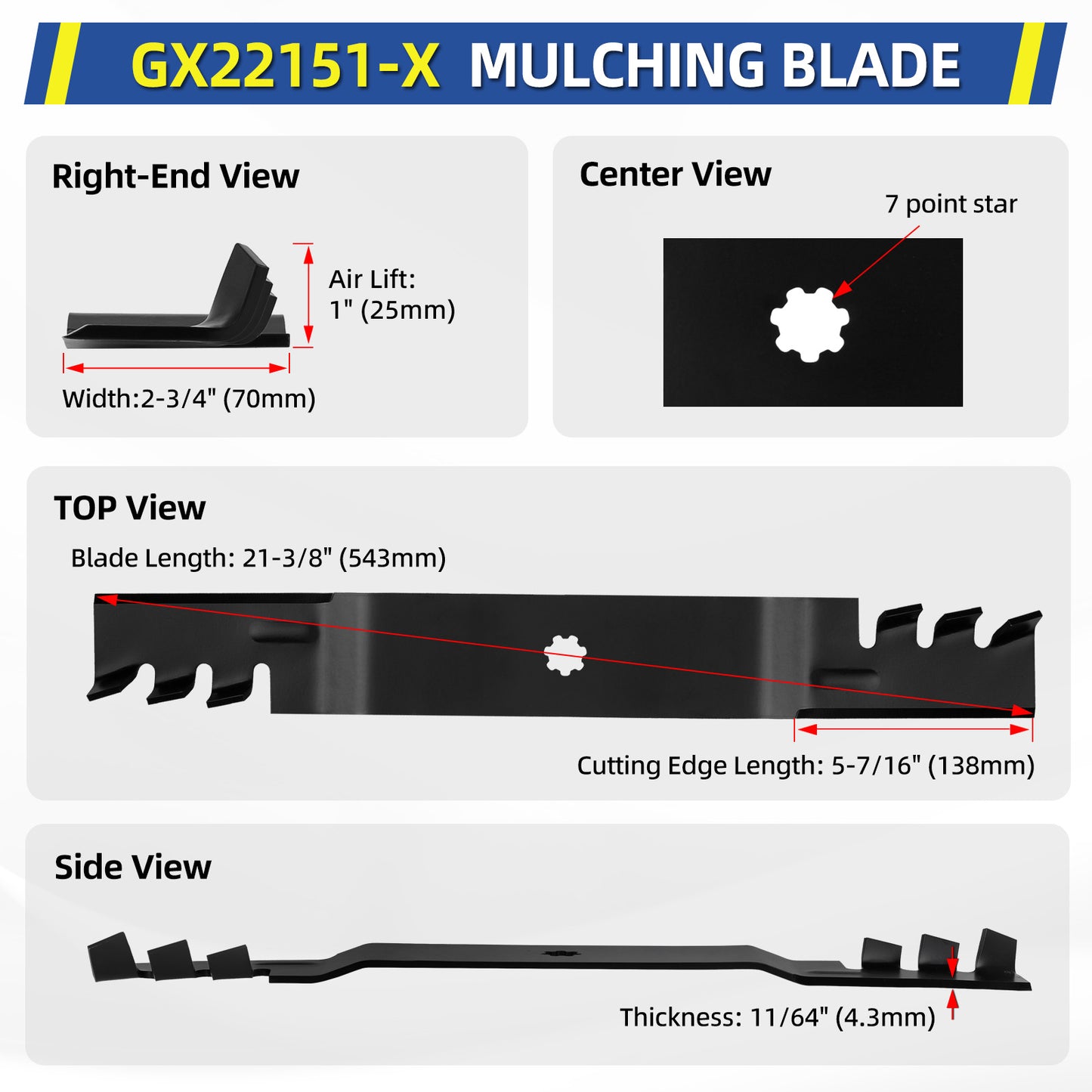 GY20850 Mulching Blades for John Deere 42" Deck, Replace GX22151 AM141033 AM141031