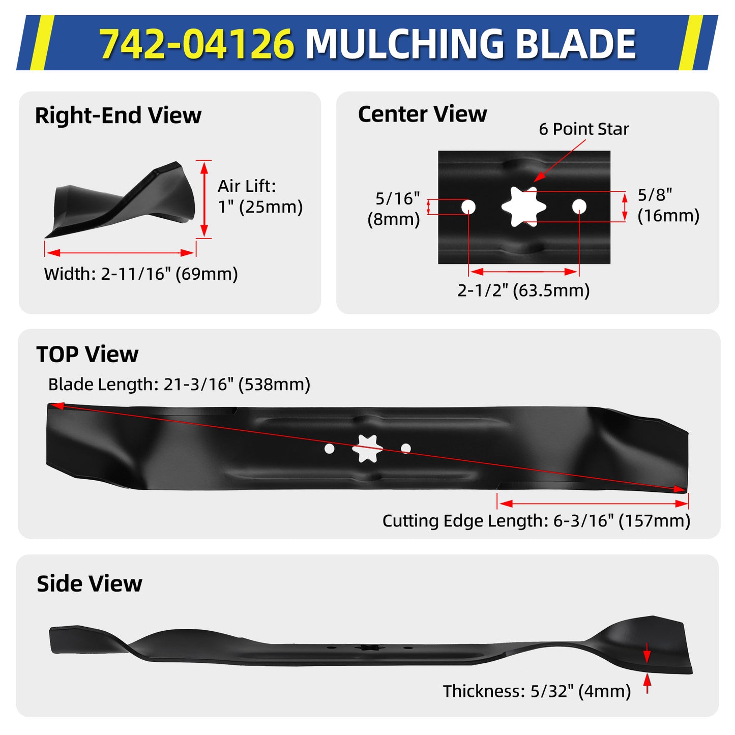 942-0616A Mower Blades 42" Deck fits Cub/MTD Repl 742-0616, 742-0412