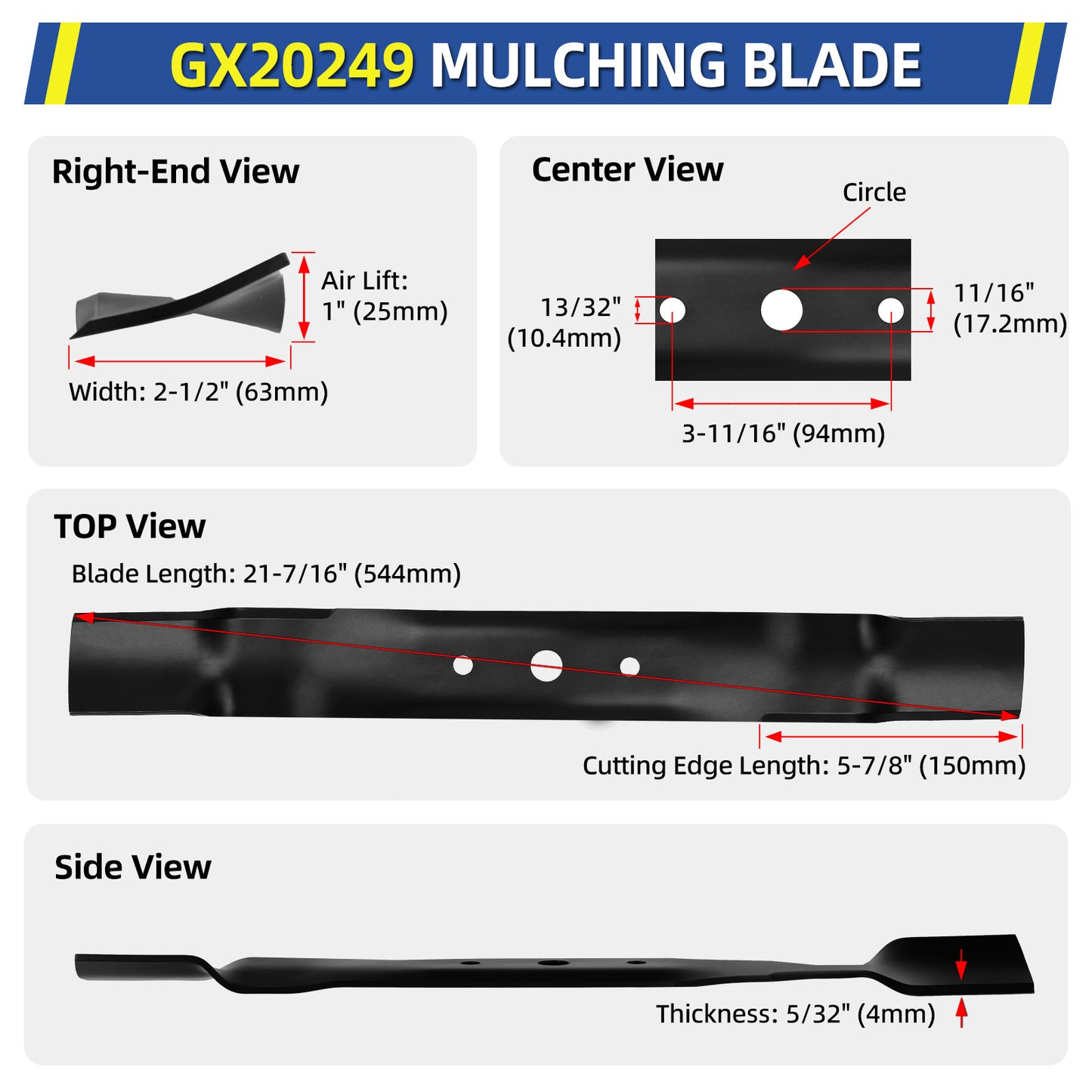 GX20249 Mower Blades for John Deere 42", Replaces GX20249, GX20433, GY20567, M128485