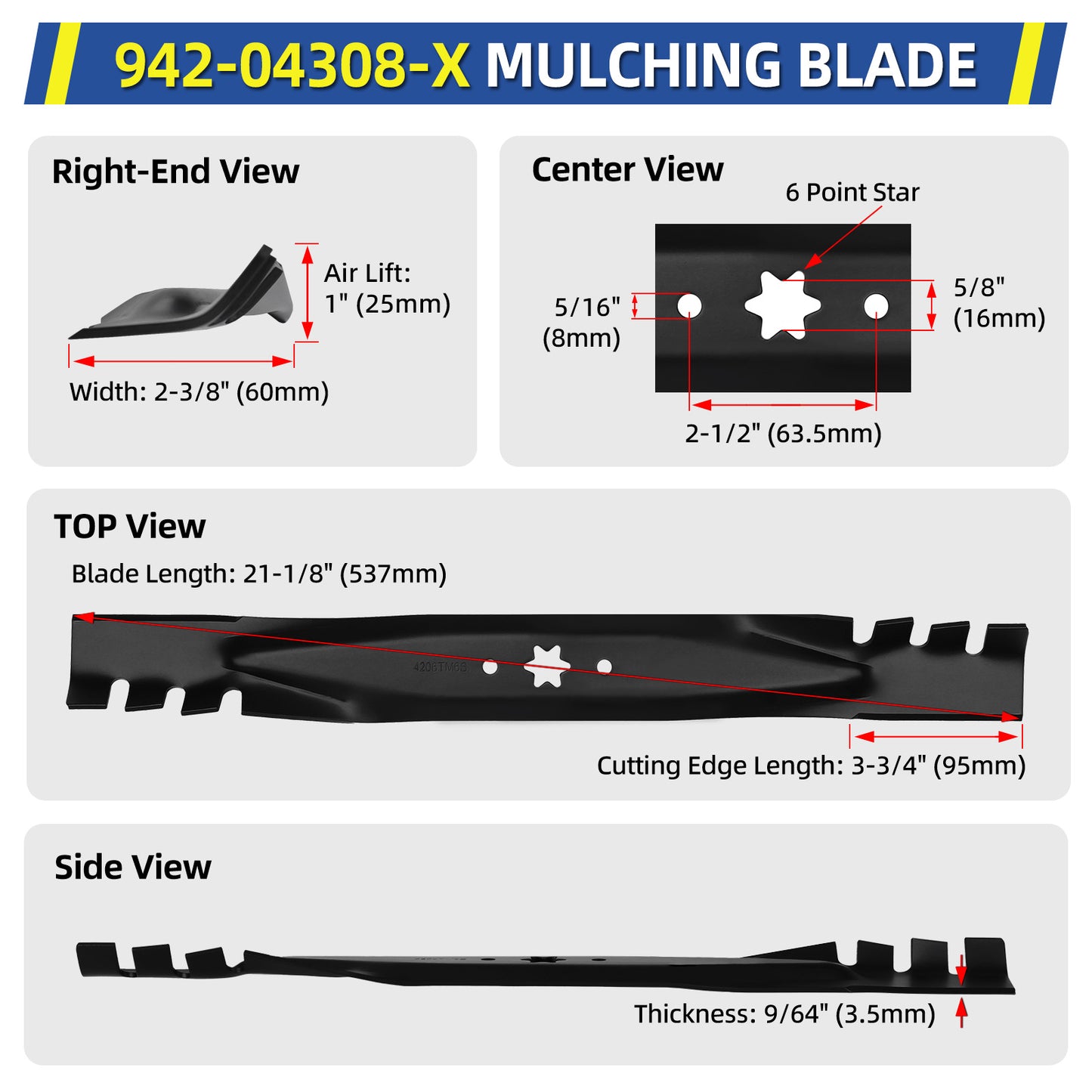 942-04308 Blades for 42" Troy Bilt Bronco Pony Mustang Cub Cadet, Replace 942-04308A 942-04308-X 942-04312