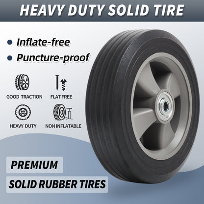 8" x 2" Solid Rubber Flat-Free Tire and wheel, with Ball Bearings and 1/2” Axle Bore Hole, 2" Offset Hub, For Hand Truck Dolly Trolley Garden Wagon Cart Generator Replacement Tire, 2 Pack