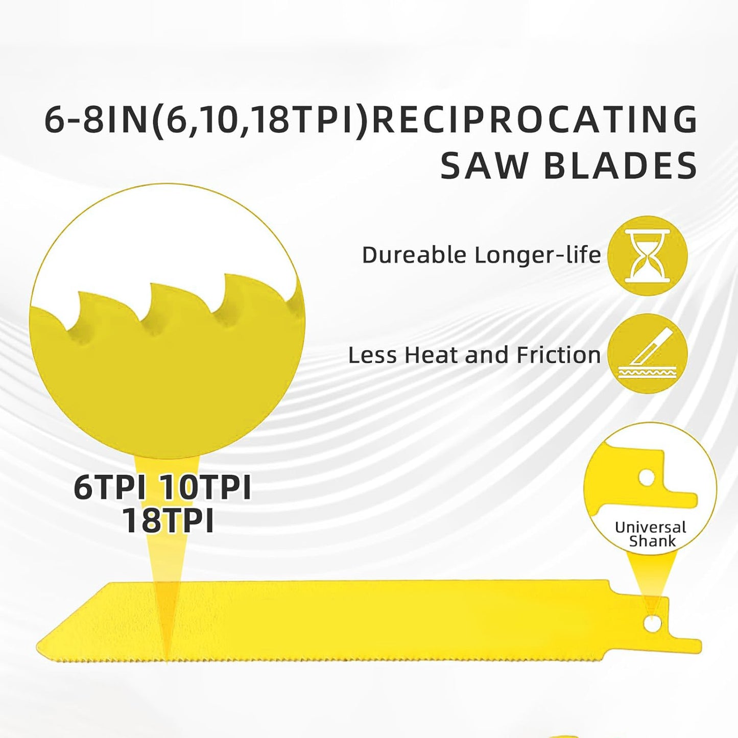GICOOL 10-Piece Reciprocating Saw Blades, 6" & 8", Wood & Metal Cutting, Premium Bi-Metal Carbon Steel Blades for Wood Pruning