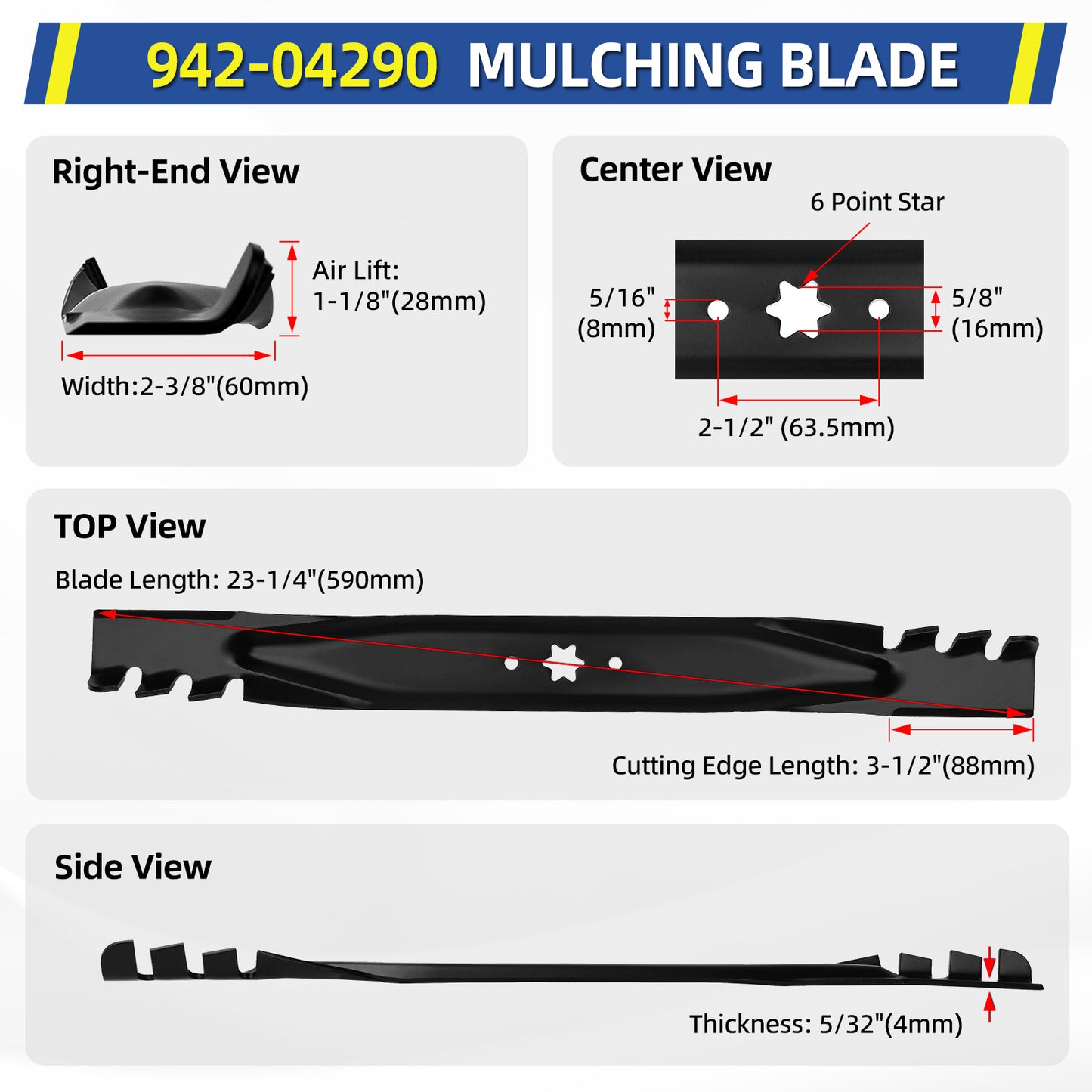 46" Mulching Blade for Cub Cadet Craftsman Husqvarna Poulan, Replaces 742-04244 942-04244 942-04290-X