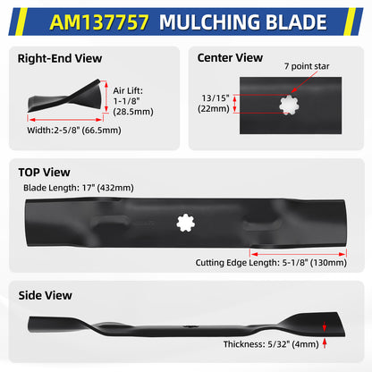 GY20852 GX21784 Mulching Blades for John Deere 48" Replace AM137757 AM141035