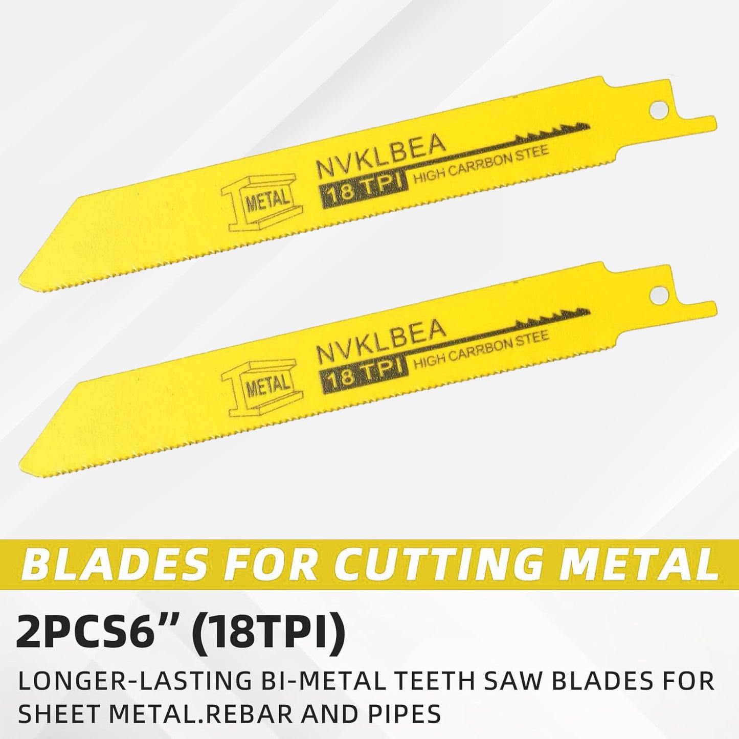 GICOOL 10-Piece Reciprocating Saw Blades, 6" & 8", Wood & Metal Cutting, Premium Bi-Metal Carbon Steel Blades for Wood Pruning | NVKLBEA