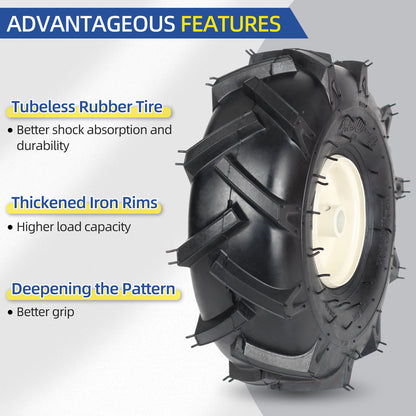 11x4.00-4" Tubeless Tiller Tire and Wheel, 3/4" Axle Size, 3-1/8" Centered Hub, Agriculture Super Lug Tractor & Trencher Tire, Compatible with Craftsman & Troy-Bilt Tiller, 1 Pack