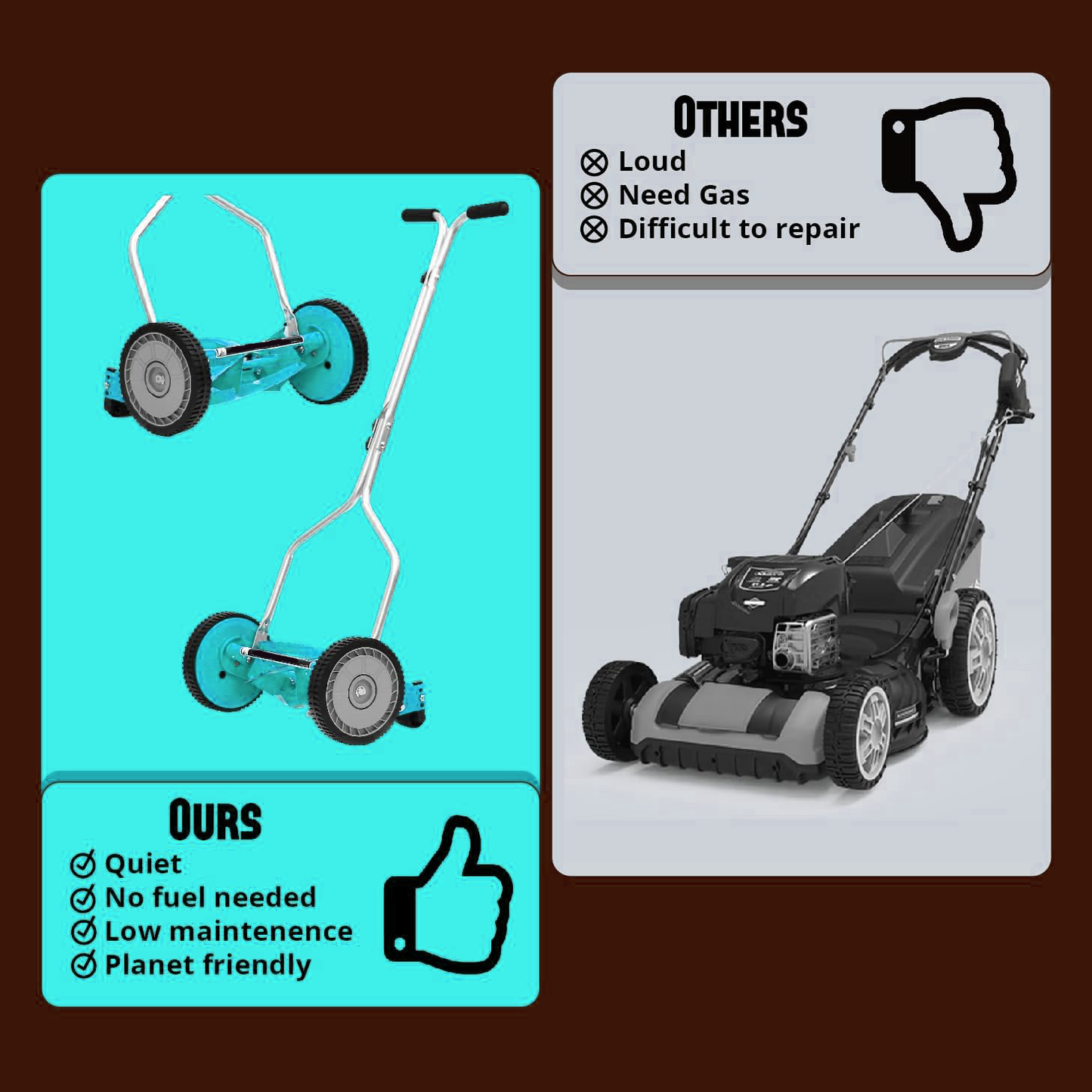 GICOOL 1204-14 14-Inch 4-Blade Push Reel Lawn Mower, Red