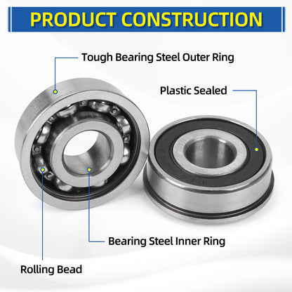 1/2" Deep Groove Ball Bearing, 13x35x13mm Bore Sealed Flanged Steel Bearings Replacement for Wheelbarrow, Lawn Mower, Hand Truck, Garden Cart Tire and Wheels, 4 Pack