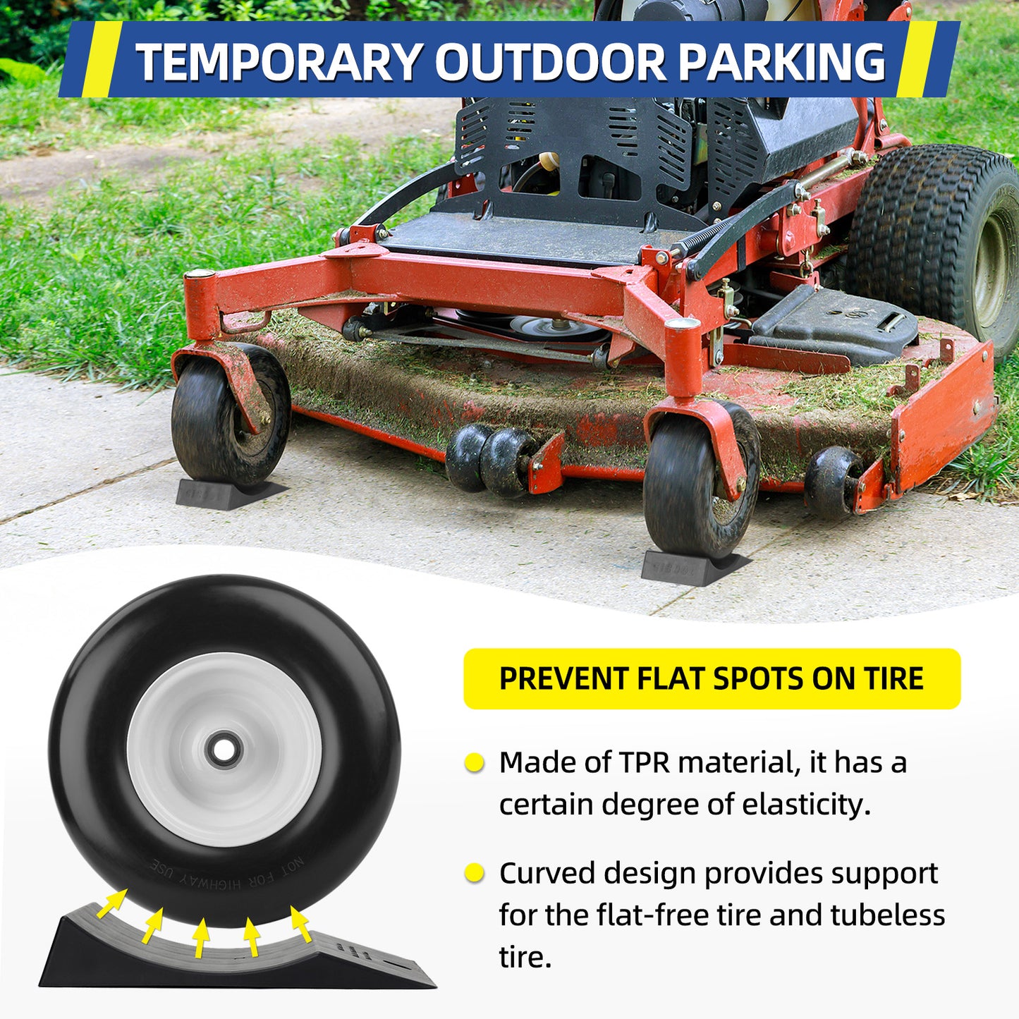 Tire Saver Ramp for 13-17" Tire and Wheel, Flat-Free & Tubeless Tire Protector to Prevent Flat Spots Caused by Long Storage Parking for Riding Lawn Mower Garden Tractor