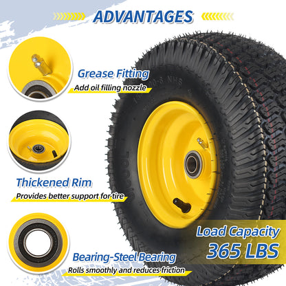 15x6.00-6 Tubeless Tire and Wheel, 3" Offset Hub, 3/4" Bearing, 4 Ply, 15x6-6 Replacement Riding Lawn Mower Front Tires, Compatible with 100 and 300 Series John Deere Riding Mowers(2 Pack)