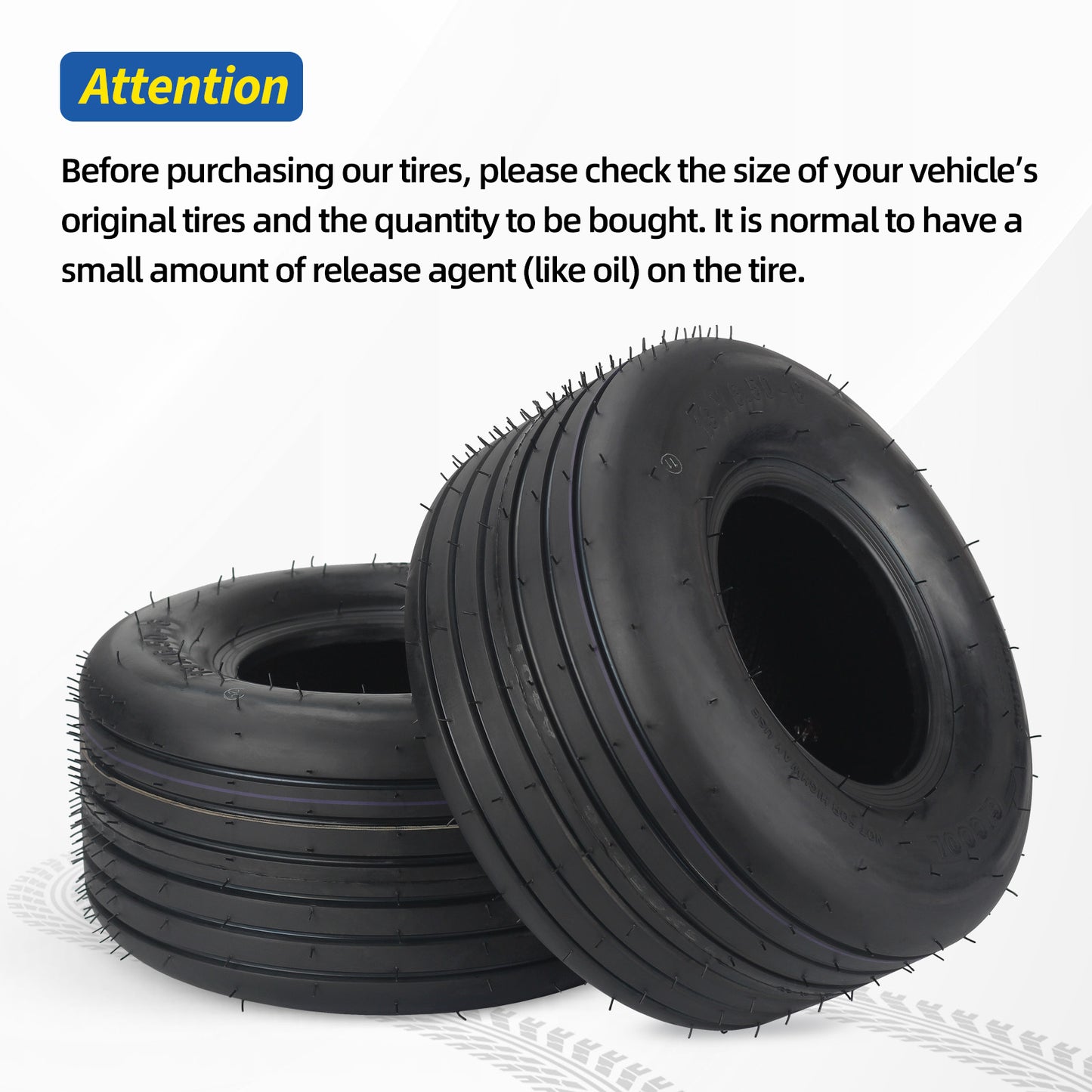 13x6.50-6 Tubeless Lawn Mower Tires, Straight Rib Tread, 4 Ply