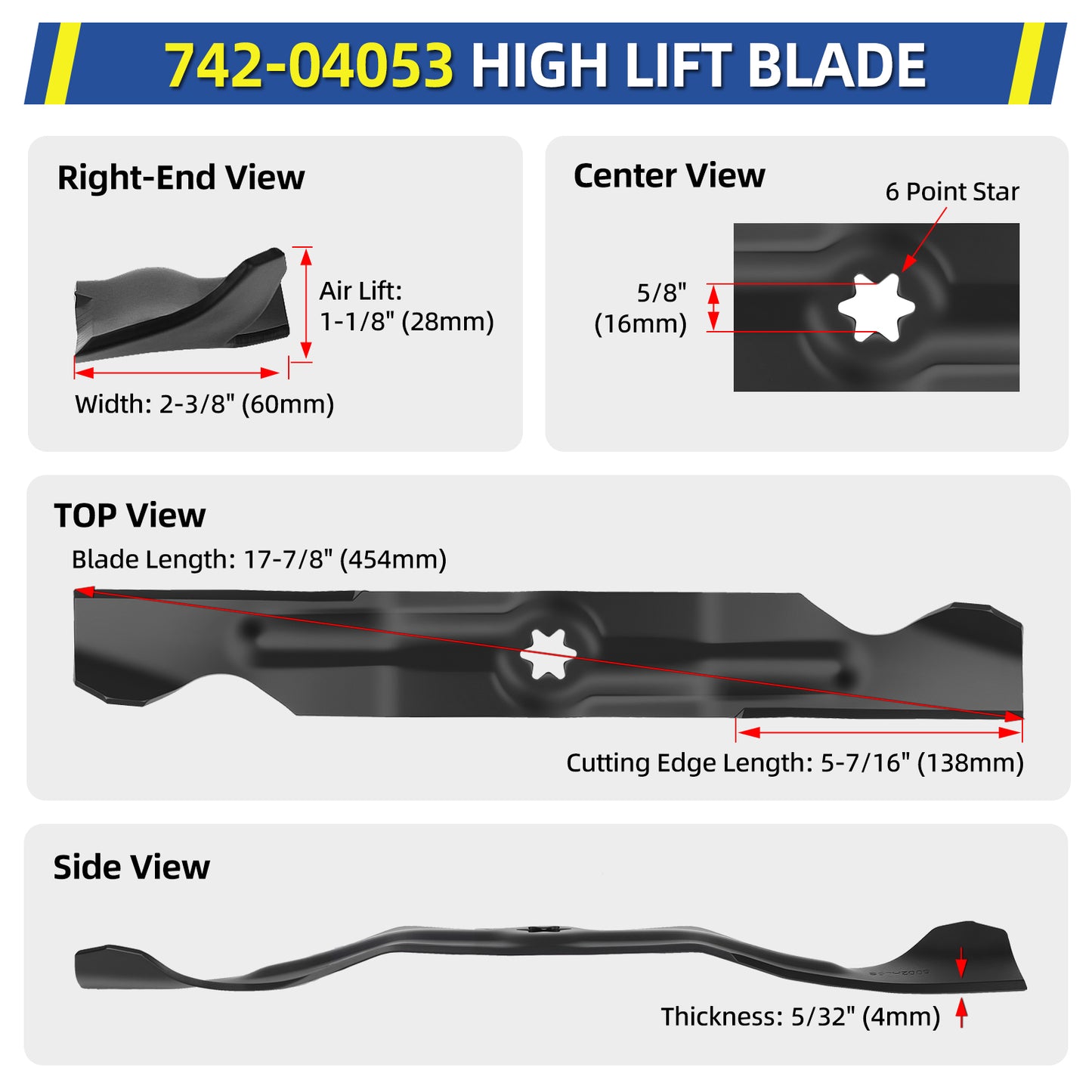 942-04053C Blades 50" for MTD Cub Cadet Troy-Bilt, Replace 742-04056 942-04056