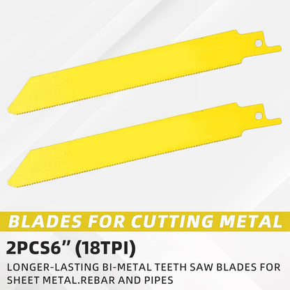 GICOOL 10-Piece Reciprocating Saw Blades, 6" & 8", Wood & Metal Cutting, Premium Bi-Metal Carbon Steel Blades for Wood Pruning