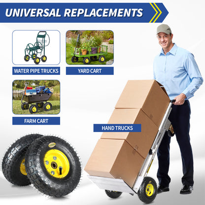 4.10/3.50-4 Rubber Pneumatic Tire and Wheel, with 2.25" Offset Hub, 5/8" Sealed Bearings, for Hand Truck Trolley Dolly Garden Wagon Wheel Replacement, 2 Pack (Explorer Series)