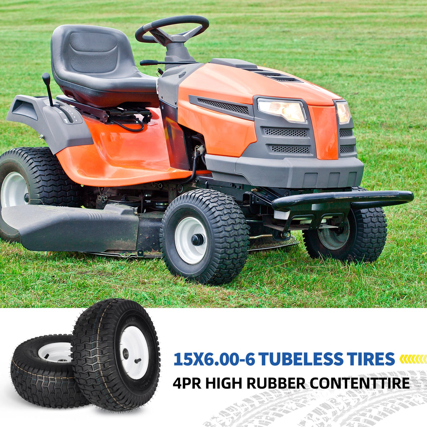 15x6.00-6 Tubeless Tire and Wheel, 3" Offset Hub, 3/4" Bearing, 4 Ply, 15x6-6 Lawn Mower Front Tires, Compatible with 100 and 300 Series John Deere Riding Mower, Lawn Tractor and More(2 Pack)