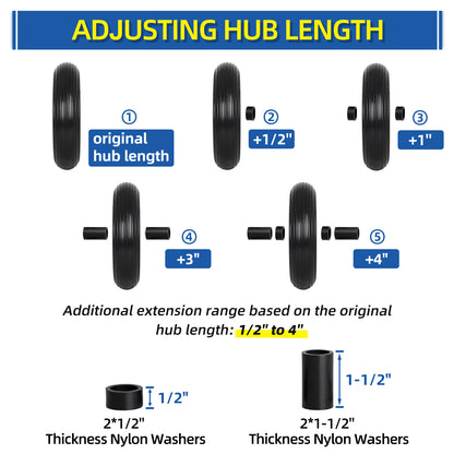 Bearing & Hub Length Adjustment Hardware Kit, with 3/4'' Bore Hole Bearing, 1/2'' and 1-1/2'' Nylon Washers, 6 Pack